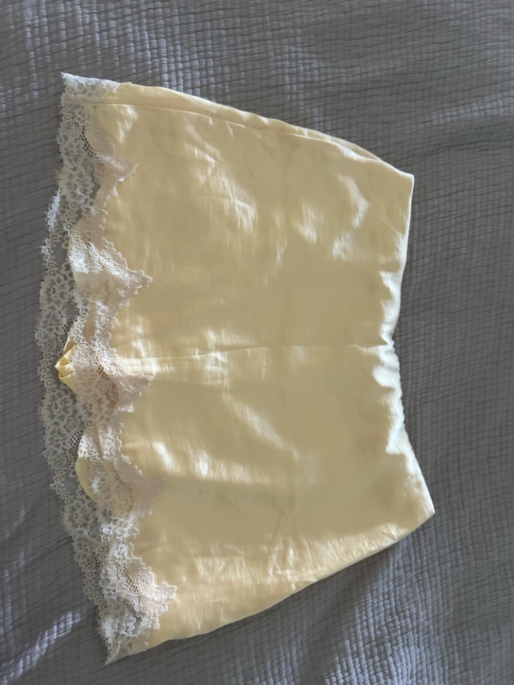 Abercrombie & Fitch Pale Yellow Satin Mini Skirt with Lace Hem